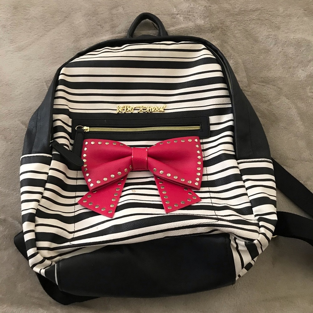 Betsey Johnson black and white striped backpack